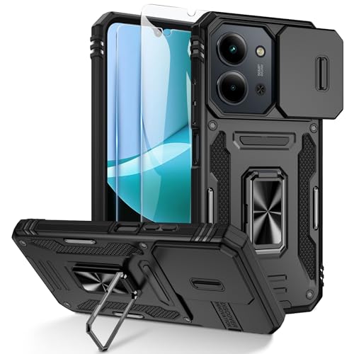 Doeshine Hülle für Xiaomi Redmi 15C 4G/5G Handyhülle mit 2 Stück Displayschutzfolie & Kameraschutz Ring Ständer Robust Fallschutz Outdoor Militär Schutzhülle für Xiaomi Redmi 15C (Schwarz)