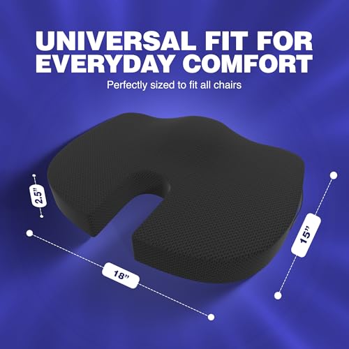 Image of WELLGIVER Memory Foam Coccyx Seat Cushion - Orthopedic Chair Pad for Tailbone, Sciatica & Lower Back Pain Relief | Ideal for Office Chairs, Car Seats & Home Use | Removable & Washable Cover