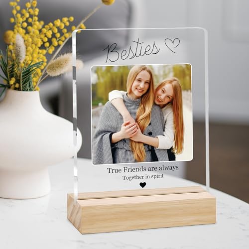 Image of Giftplease Customized Friends Plaque with Wooden Stand | Personalized Photo Frame with Quote | Best Friend Birthday Gift, Farewell Gift, Friendship Day Gift for BFF Keepsake Room Decor FR 03