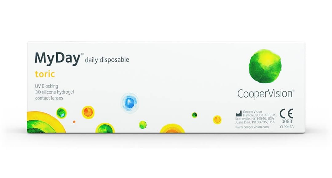 MYDAY Daily disposable Torisch Tageslinsen weich, 30 Stück / BC 8.6 mm / Dia 14.5 mm / CYL -1,25 / ACHSE 70 / +0.5 Dioptrien