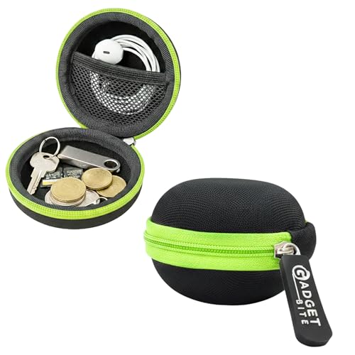 Image of GadgetBite Earphone Carrying Case, Multi-Purpose Travel Organizer for Earphones, Headsets, Pen Drives, SD Cards, Shock-Proof Ballistic Nylon, Soft Fabric, Mesh Pocket for Accessories - Green