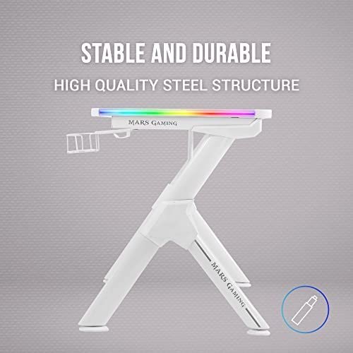 MGDRGBW, Scrivania Gaming RGB, Supporto Cuffie + Bevande, Bianco - Scrivania Gaming - Immagine 3