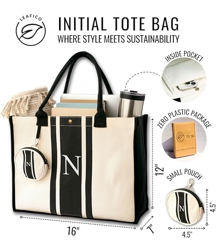 Initial Canvas Tote Bag - Embroidered Letter Beach Bag, Monogrammed Personalized Gift Bag For Women, Make Up Purse2