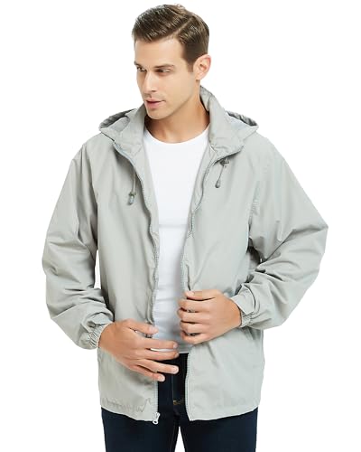 Image of Mywu Men's Water-resistant Rain Jacket Lightweight Windbreaker Hooded Rain Coat for Adults Outdoor Hiking Camping