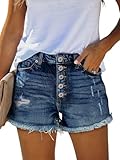 ZOLUCKY Womens Shorts for Summer High Waisted Jean Shorts Ripped Frayed Raw Hem Casual Button Denim Shorts Navy L