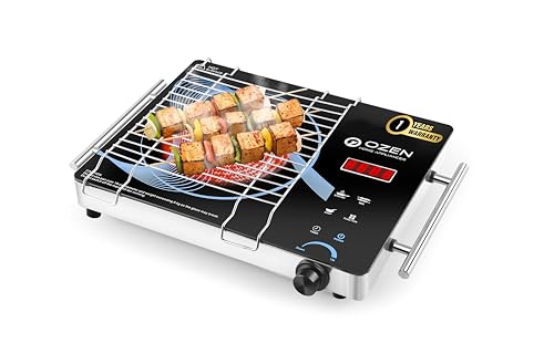 Image of OZEN 2200W Infrared Induction Stoves with Grill Rack for Barbecue, 3 Preset Cooking Modes, Crystal Glass Plate, Digital Display, Touch Control, SS Handle, Infrared Cooktop Chulha Hot Plate (Blue)