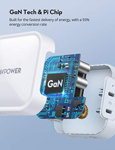 USB C Charger for MacBook Pro Air, RAVPower 90W 2-Port Wall Charger PD 3.0 GaN Type C Fast Charging Adapter Compatible with iPad Pro, iPhone 12 Mini Pro Max, Galaxy S9 S8, Nintendo Switch and More - Thumbnail 3