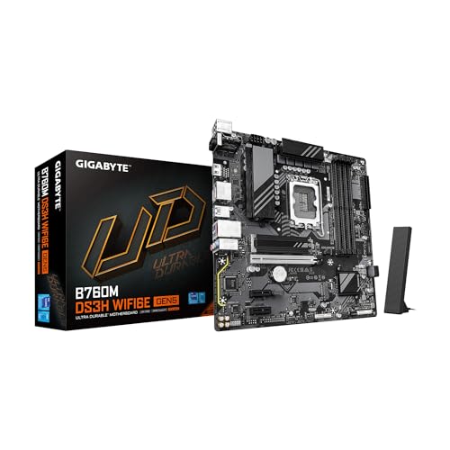 GIGABYTE B760M DS3H WIFI6E GEN5 Intel LGA 1700 mATX Motherboard Supports Intel Core 14th/13th/12th Gen DDR5 6+2+1 Power Phase 2X M.2 PCIe 5.0 USB-C WIFI6E 2.5GbE LAN PCIe EZ-Latch