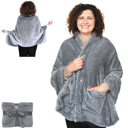 Fleece Poncho Blanket -Drape and Go No Sleeves- Lightweight Wrap