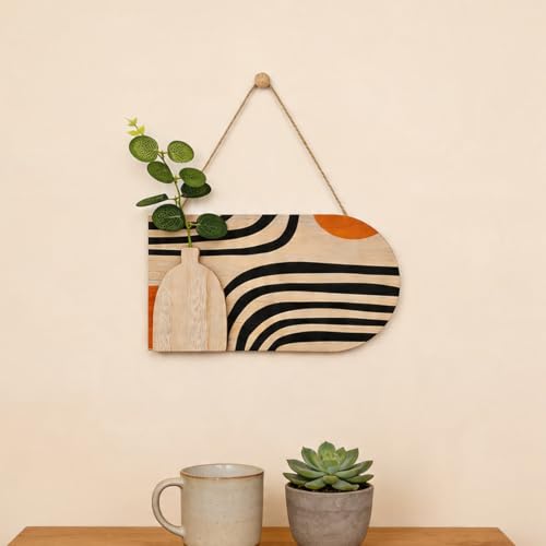 Image of Art Street Modern Magic Boho Art Wall hanging MDF With Artificial Plant for Home & Office Decor, Living Room Decoration -Size: 9x5.1 Inch