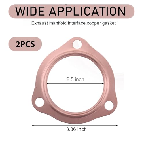 Image of ijuicy 2 PCS Car Exhaust Gaskets, 2.5 inch Copper Exhaust Manifold Gasket, 3-Bolt Standard Exhaust Pipe Gasket, Ultra Seal Exhaust Flange Gasket, Compatible with Chevrolet SBC BBC 302 305 454 (Gold)