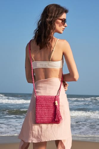 Straw Crossbody Bags for Women Small Straw Purses for Women Beach Purse for Summer Vacation Pink