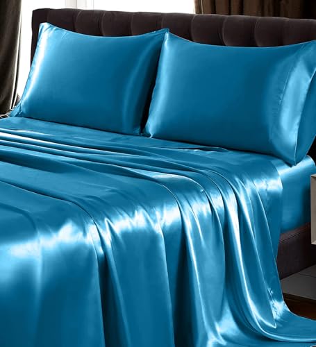 Image of COOLBEDS Satin Elastic Fitted Sheet & 2 Pillow Covers (Single, Teal)