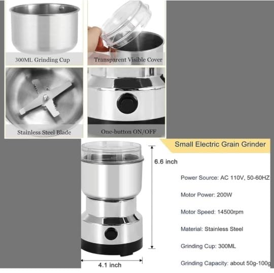 Image of Stainless Steel Mini Electric Grinder, Compact Coffee Spice Masala Nut and Grain Crusher, Portable Premium Material Large Mixer Machine for Home Kitchen Use