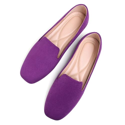 Image of ChaiRong Zhou Women Square Toe Ballets Flats Comfort Slip On Walking Shoes for Driving