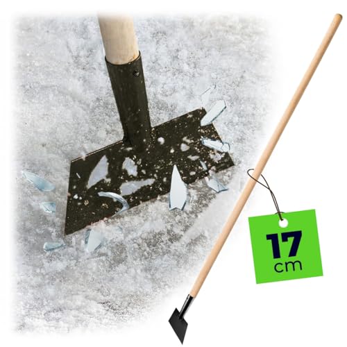 KADAX Eisstößer aus hochqualitativem Metall, Eishacker, 140 x 17 cm, Eiskratzer mit bequemem Holzstiel, Bodenschaber für Garten, Eis, Eisscharre, Stoßscharre, Eisschaber