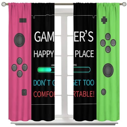SHElifestyle Vintage Game Controller Curtains for Kids, Gaming Gamepad Printed Window Treatments Gamer Room Red Green Drapes for Teens Boys Girls Bedroom Living Room Playroom W72xL63in