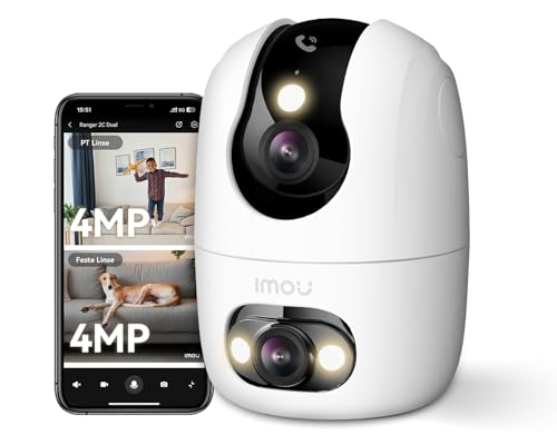 Imou 4MP Dual Kameras Überwachungskamera Innen mit Person/Haustiererkennung, 2.4GHz/5GHz WiFi, 360° PTZ WLAN Überwachungskamera Innen, Farbnachtsicht, Auto Tracking, 2-Wege-Audio,Sirene,One Touch Call