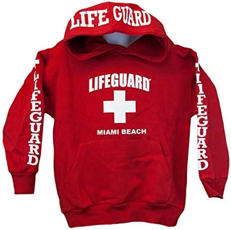 LIFEGUARD Kids Miami Beach Florida Life Guard Sweatshirt Red Hoodie-XS - Image 2