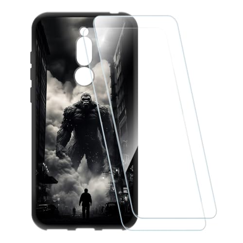 ESCAMOT Funda Estampada + 2 Protectores de Pantalla Vidrio Templado Compatible con Meizu M6T, Carcasa Suave Antigolpes y Película HD (Monstruo)