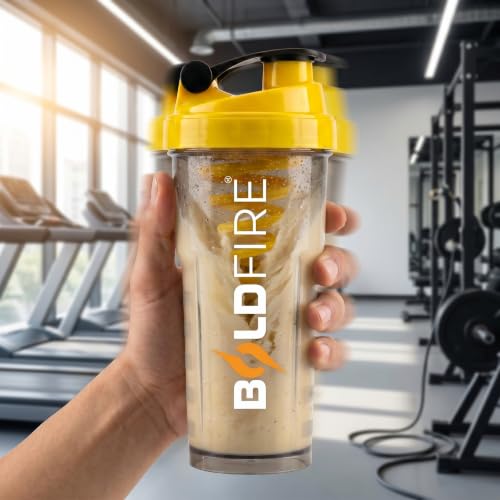 Image of Protein Shaker Bottle 700ml with Mixing Spring, Leakproof BPA-Free Gym Shaker Cup for Protein, Pre & Post Workout Drinks, Smoke Grey with Yellow Lid