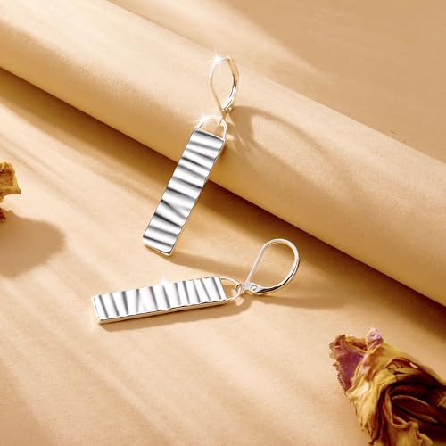 Elegant Hammered Sterling Silver Long Dangle Earrings for Women | Trendy Leverback Drop Jewelry | Hypoallergenic Geometric Statement Accessories - Image 6