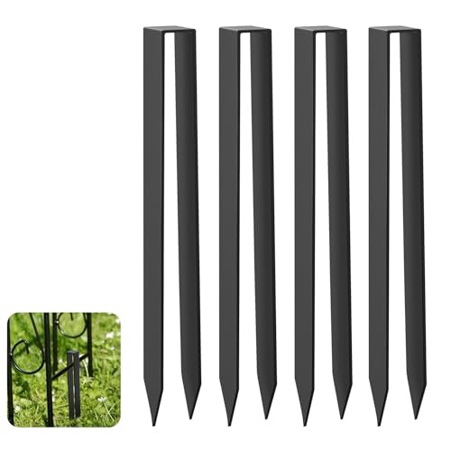 Forever Speed 4er Set Bodenanker für Rosenbogen aus Pulverbeschichtetem Stahl, U-Form Erdanker für Rosenbogen Befestigung, Befestigung von Wasserleitungen [HxBxT: 300 x 29 x 21 mm] - Schwarz