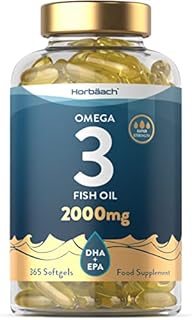 Omega 3 Fish Oil 2000mg | 365 Capsules | with EPA 300mg & DHA 200mg Fatty Acids | by Horbaach