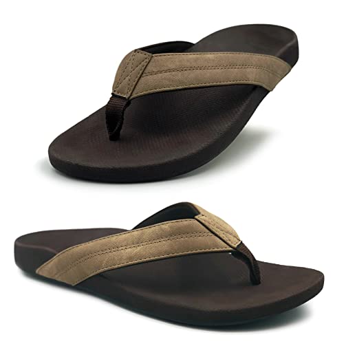 Snapper Orthotic Flip Flops for Men, Stylish & Comfortable Orthopedic Sandals with Biomechanical Arch Support Durable Canvas Khaki Colored Strap
