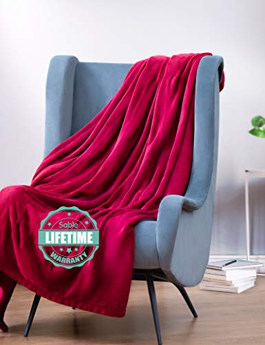 Sable Electric Throw, 50" x 60" Full Body Warming Blanket Twin, Double-Layer Flanne Fast 10 Levels, Over-Heat Protect, Machine Washable, For Home Office Use, Red - Thumbnail 2