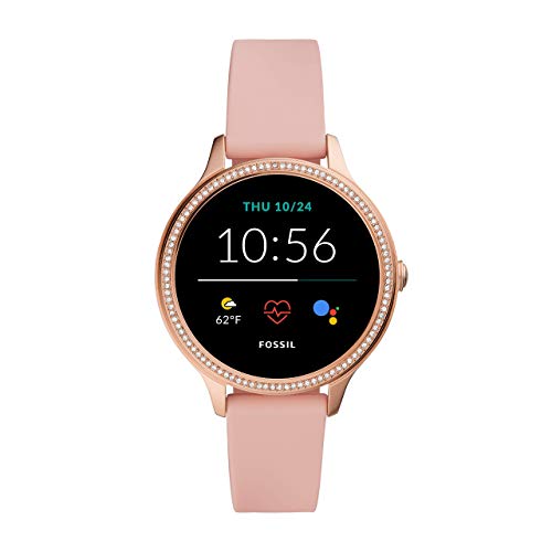 Fossil Connected スマートウォッチ Gen 5E 女性用、Google Wear OS テクノロジー、心拍数、GPS、NFC、スマートウォッチ通知を搭載、ピンクシリコン