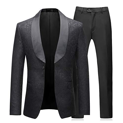 Sliktaa Herren 2 Teilig Jacquard Smoking Slim Fit Hochzeit Anzug mit Schalkragen