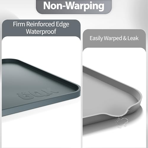 GQK Silicone Dog Food Mat, Waterproof Anti-Slip Pet Feeding Mat with Warped Resistant Raised Edge,Spill-Proof Lip Floor Protection,Dishwasher-Safe Pet Placemat for Dogs & Cats(L 24\" x 16\" Gray) - Thumbnail 5