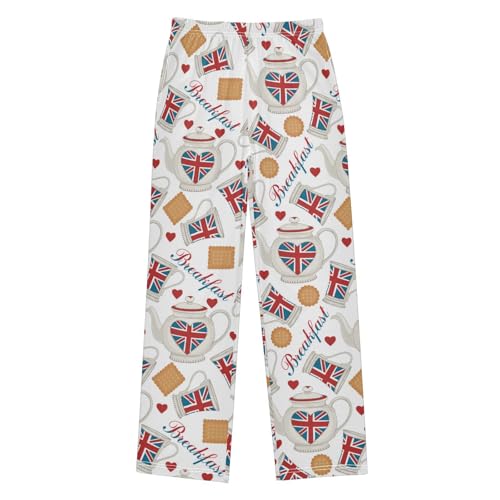 ZZXXB British Teapot Boys Long Pants Soft Trousers Elastic Waist Kids Lounge Bottoms with Pockets S-XL
