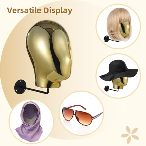Soporte de peluca de pared cromado en oro de lujo para maniquí 6