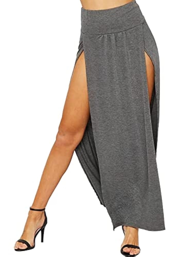 【Anyone more】Agu nylon slit long skirt Gal Moda|Womens Double Split Maxi Long Skirt Ladies Plain