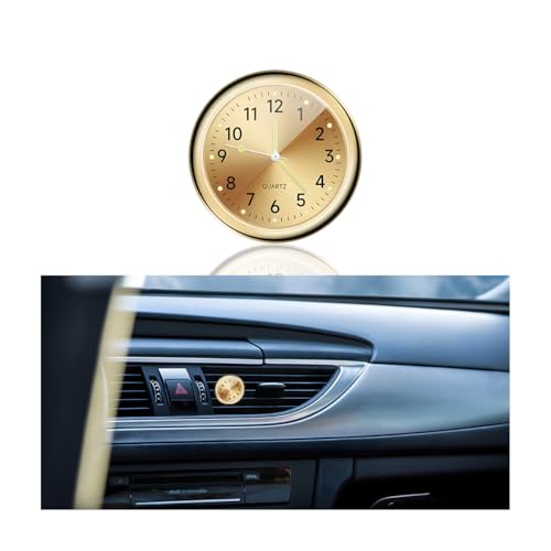 CGEAMDY Relojes De Auto, Relojes Para Coche, Pequeño Reloj Para Salpicadero Reloj De Coche, Relojes Coche Mini Reloj Luminoso, Para Salpicadero Universal Cualquier Coches, Decoración Coches(Dorado)