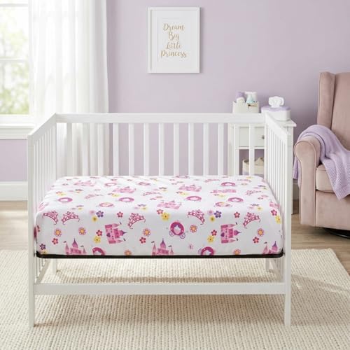 Image of Everyday Kids 2 Pack Fitted Girls Crib Sheet, 100% Soft Breathable Polyester Baby Sheet, Fits Standard Size Crib Mattress 28in x 52in, Nursery Sheet - Princess /Lavender