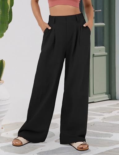 Womens Casual Wide Leg Pants High Elastic Waist Dress Palazzo Pants Trousers with Pockets