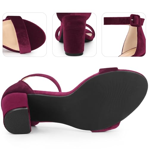 Perphy Velvet Ankle Strap Chunky Heel Sandals for Women Open Toe Dress Shoes3