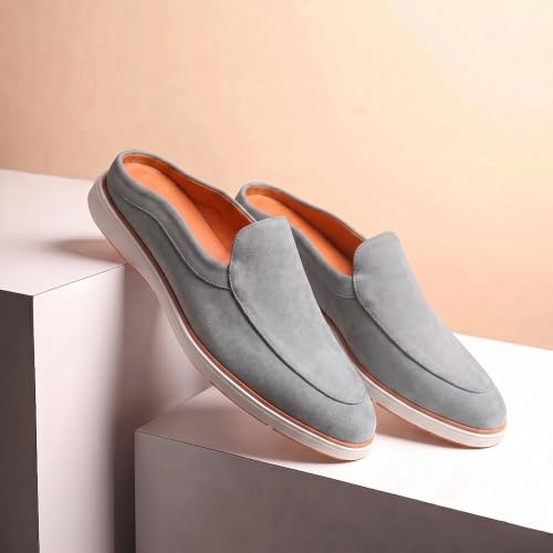 Image of HAYES LONDON Riviera Italian Suede Leather Backless Slip-On Mule Loafers for Men | Casual Summer Walk Half Shoes | Comfortable Open-Back Driving Loafers