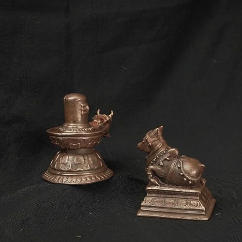 Image of Copper God Idols Shivalingam Wih Nandhi Combo Set,2.1 inches, 360 Grams, Patina Antique Finish, Pack of 2 Piece