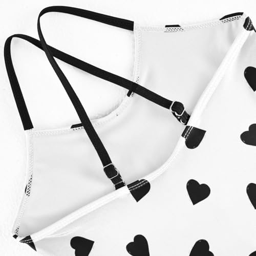Girls One Piece Swimsuits Black Love Bathing Straps Suit Kids Cute Swimwear 3-10T4