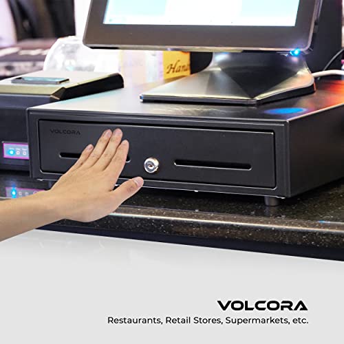 16” Manual Push Open Cash Register Drawer For Point Of Sale (Pos) System, Black Heavy Duty Till With 5 Bills/8 Coin Slots, Key Lock With Fully Removable Money Tray And Double Media Slots #TOP6