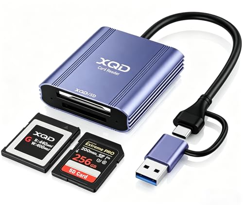 XQD Card Reader - Aluminum 2 in 1 XQD/SD Memory Card Adapter for iPhone 17/16/15 Windows Mac OS Android 5Gpbs USB 3.0 XQD Reader Support Sony G/M Series Lexar 2933x/1400x USB Mark XQD Card