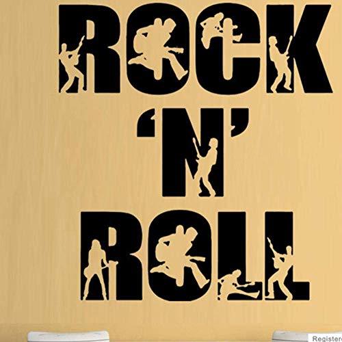 Rock N Roll Cool M Ic Guitarra Arte De La Pared Calcomanía Calcomanía De Vinilo Decoración De La Habitación Familiar Etiqueta De La Pared Decorativa Dormitorio De Niño 56X60Cm