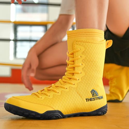 Image of THESTRON Men's Professional Boxing Wrestling Shoes Breathable Fighting Training Boots Male Combat Shoes Man High Top Fitness Sports Sneakers