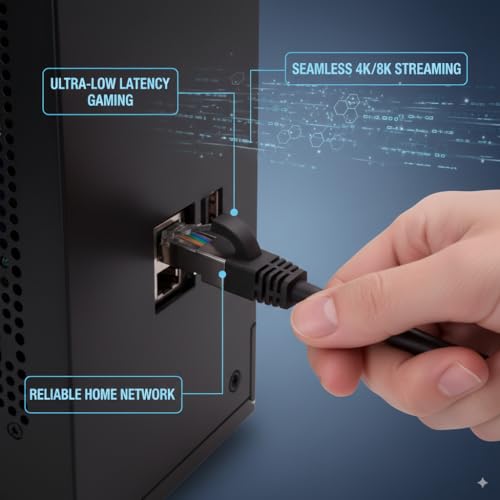 Image of GS Cat 8 Ethernet Cable (2-Pack) 6-Foot Shielded RJ45 LAN Cord, Supports Up to 45 Gbps and 2000 MHz, Heavy-Duty for Gaming, Streaming, Network Devices, PC PS5 Xbox Modem, Router, Wireless Bridge
