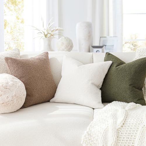 Image of Foindtower Pack of 2, Curly Faux Fur Decorative Throw Pillow Covers Soft Plush Cushion Case with Zipper Cozy Boho Lumbar Pillowcase for Home Living Room Couch Bed Sofa 12 x 20 Inch, Moss Green