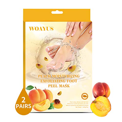 WOAYUS Foot Peel Mask, 2 Pack Baby Soft Feet Foot Peel Masks, Feet Peeling Mask for Cracked Heel Repair Dead Skin Callus Remover Feet Care For Men and Women (Peach)